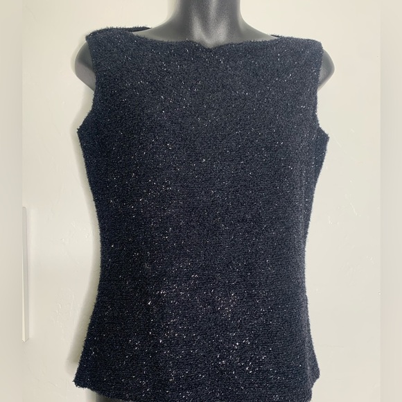 Vintage Victoria Secret Shinny Black Fuzzy Sleeveless Blouse Size Medium - Picture 2 of 8